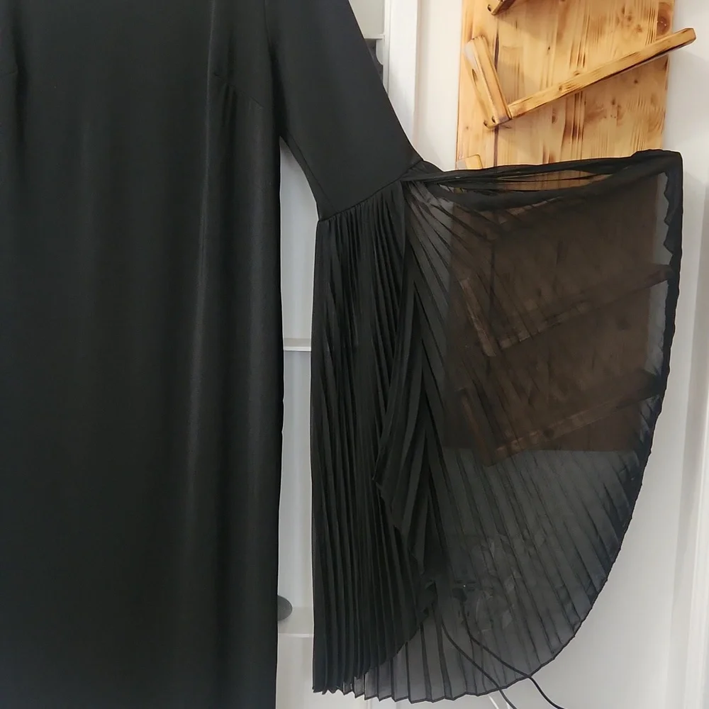 Eloquii Black Pleated Sleeve Scoop Neck Stretch Midi Dress Women's 20 - Picture 3 of 16